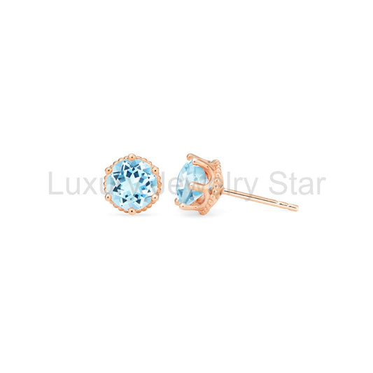 [Evelyn] Vintage Classic Crown Earrings in Aquamarine - image 2