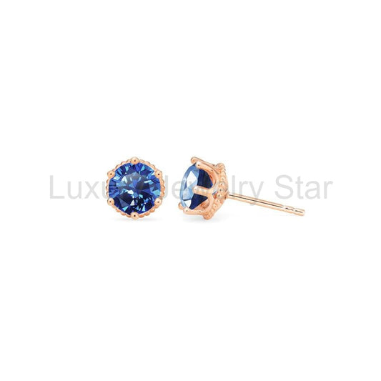 [Evelyn] Vintage Classic Crown Earrings in Lab Blue Sapphire - image 2