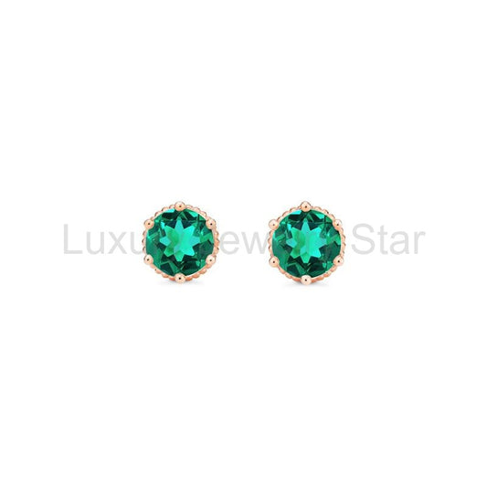 [Evelyn] Vintage Classic Crown Earrings in Lab Emerald