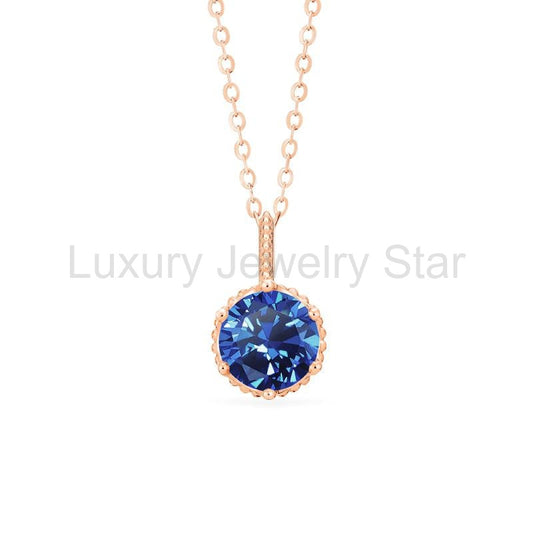 [Evelyn] Vintage Classic Crown Necklace in Lab Blue Sapphire