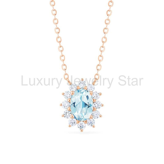 [Julianne] Vintage Bloom Oval Cut Necklace in Aquamarine