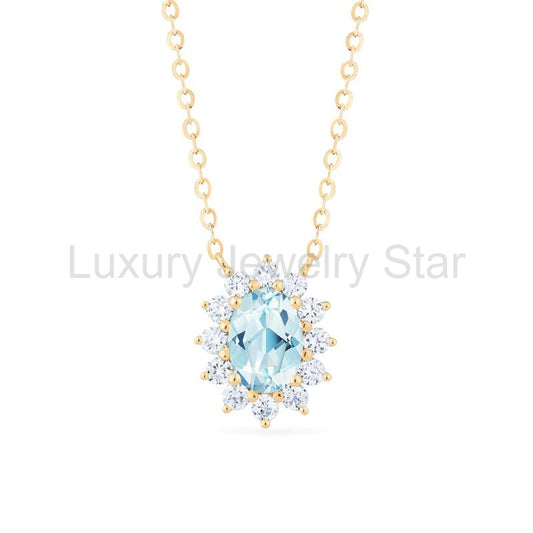 [Julianne] Vintage Bloom Oval Cut Necklace in Aquamarine - image 2
