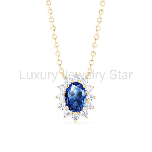 [Julianne] Vintage Bloom Oval Cut Necklace in Lab Blue Sapphire - image 2
