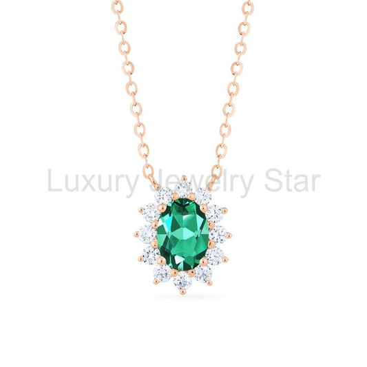 [Julianne] Vintage Bloom Oval Cut Necklace in Lab Emerald
