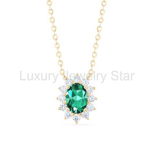 [Julianne] Vintage Bloom Oval Cut Necklace in Lab Emerald - image 2