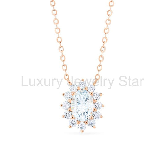 [Julianne] Vintage Bloom Oval Cut Necklace in Moissanite