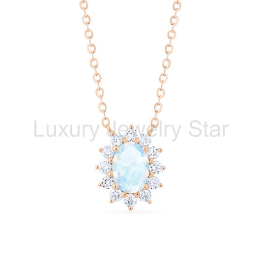 [Julianne] Vintage Bloom Oval Cut Necklace in Moonstone