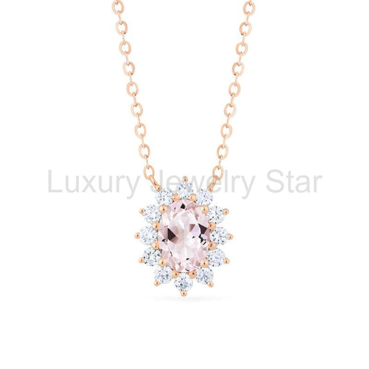 [Julianne] Vintage Bloom Oval Cut Necklace in Morganite
