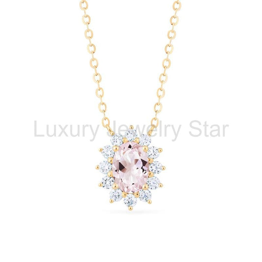 [Julianne] Vintage Bloom Oval Cut Necklace in Morganite - image 2