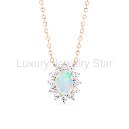 [Julianne] Vintage Bloom Oval Cut Necklace in Opal