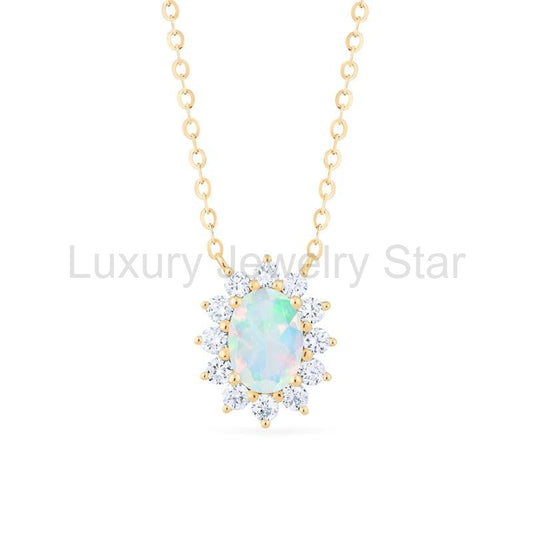 [Julianne] Vintage Bloom Oval Cut Necklace in Opal - image 2