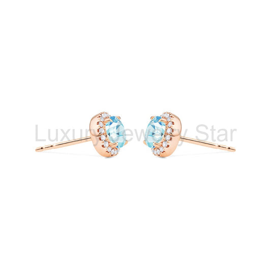[Nova] Petite Halo Diamond Earrings in Aquamarine - image 2