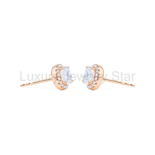 [Nova] Petite Halo Diamond Earrings in Diamond / Moissanite - image 2