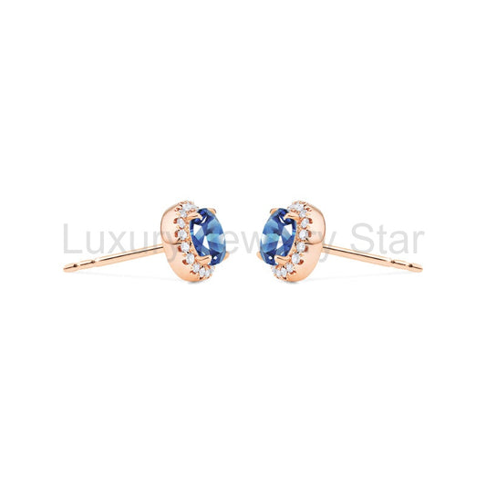 [Nova] Petite Halo Diamond Earrings in Lab Blue Sapphire - image 2