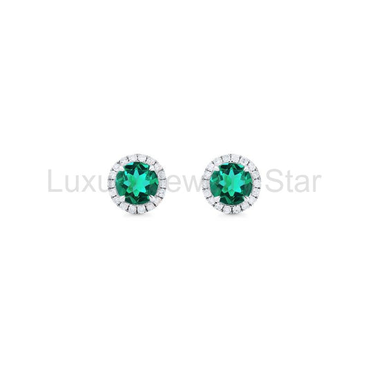 [Nova] Petite Halo Diamond Earrings in Lab Emerald - image 2