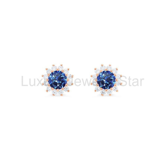 [Rosalie] Vintage Bloom Earrings in Lab Blue Sapphire