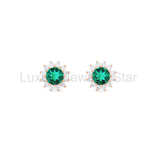 [Rosalie] Vintage Bloom Earrings in Lab Emerald