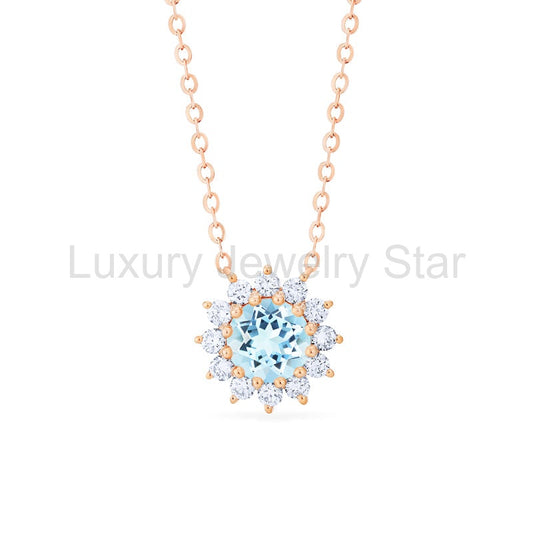 [Rosalie] Vintage Bloom Necklace in Aquamarine