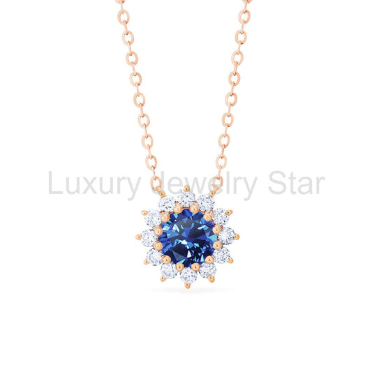 [Rosalie] Vintage Bloom Necklace in Lab Blue Sapphire