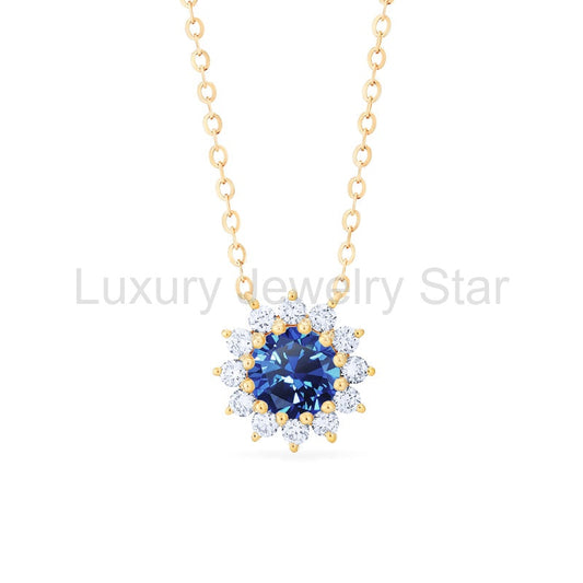 [Rosalie] Vintage Bloom Necklace in Lab Blue Sapphire - image 2