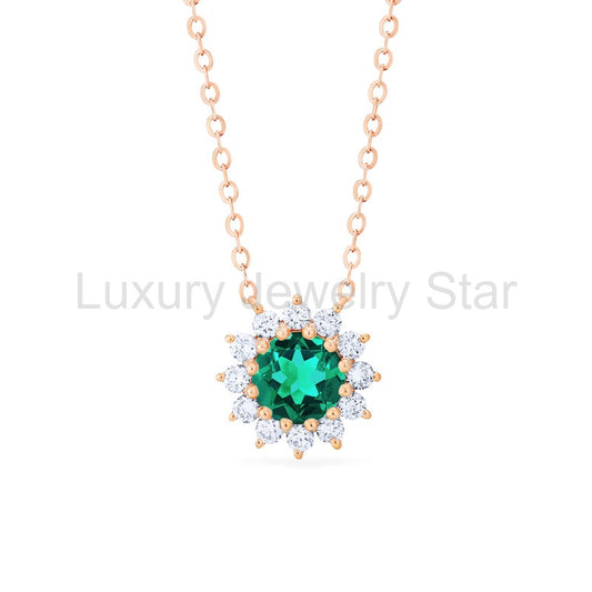 [Rosalie] Vintage Bloom Necklace in Lab Emerald