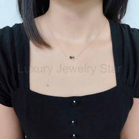 1.5ct Cluster Vintage Marquise Cut Moss Agate Necklace - image 2