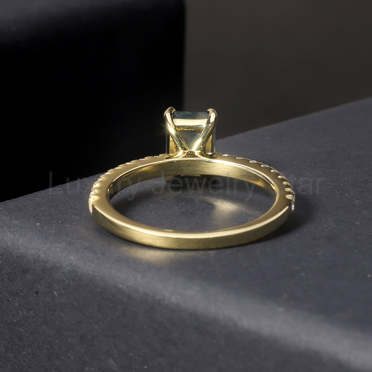 Emerald Cut Classic Moss Agate Engagement Ring - image 6