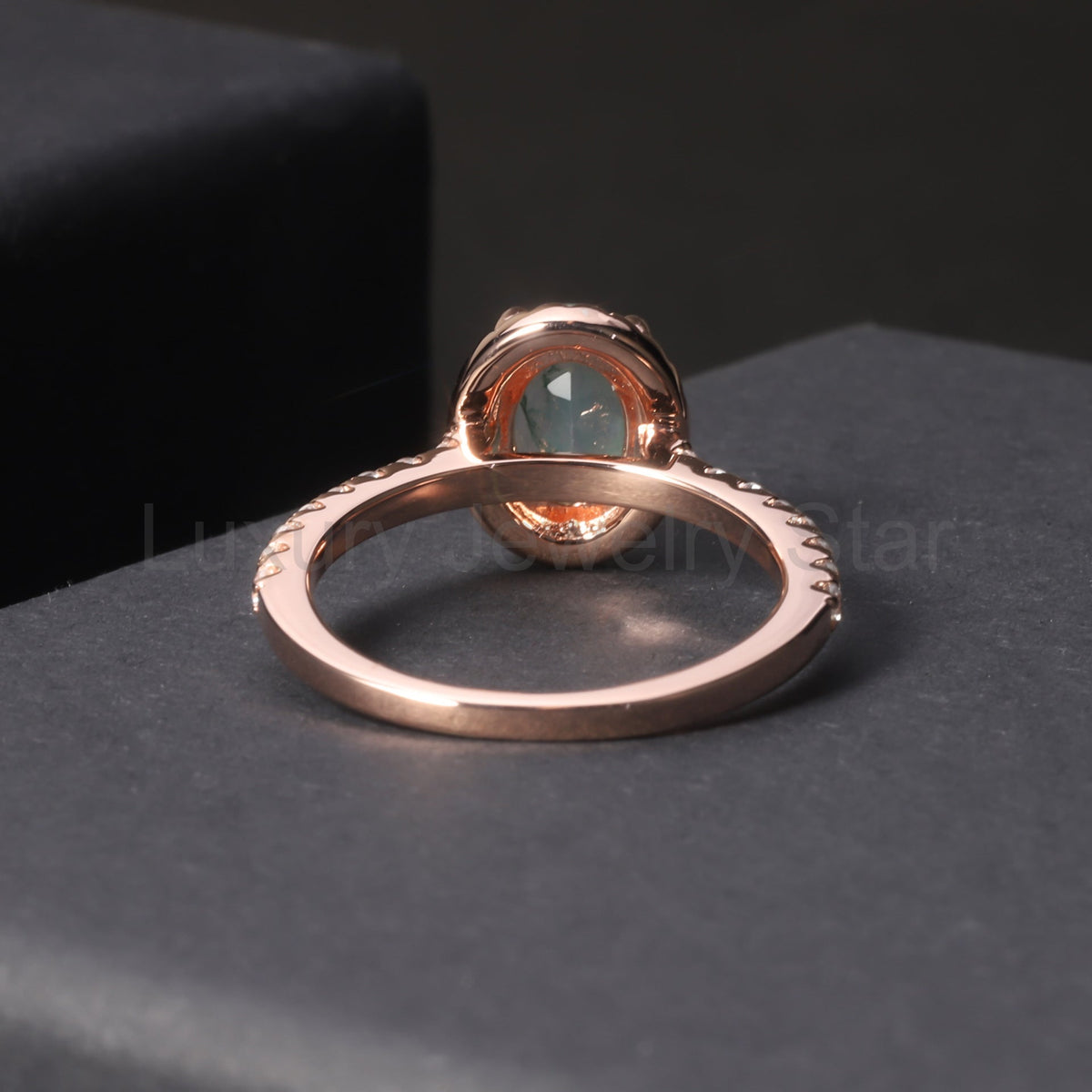 Halo Oval Vintage Moss Agate Engagement Ring - image 6