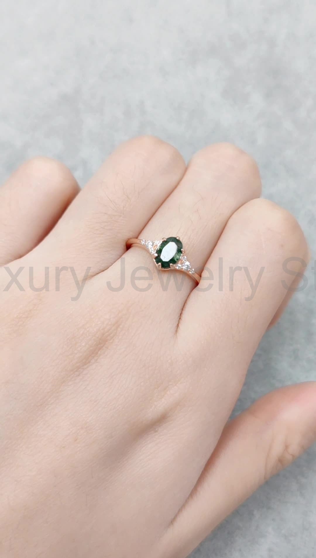 Oval Elegant Moss Agate Cluster Engagement Ring