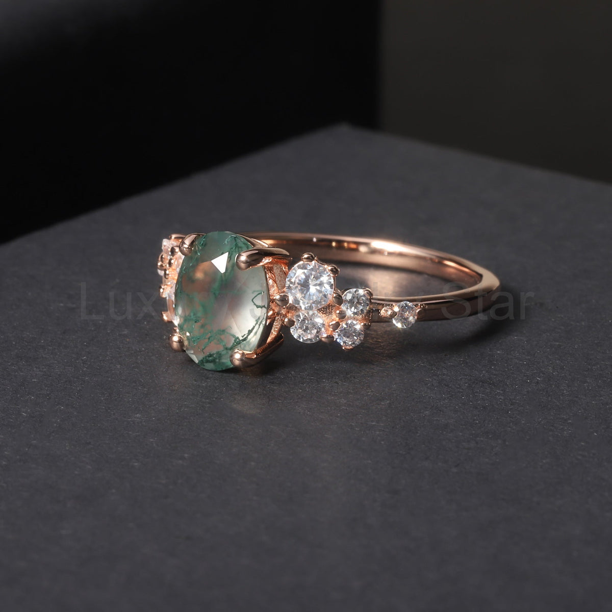Oval Leafy Style Moss Agate Engagement Ring - image 4