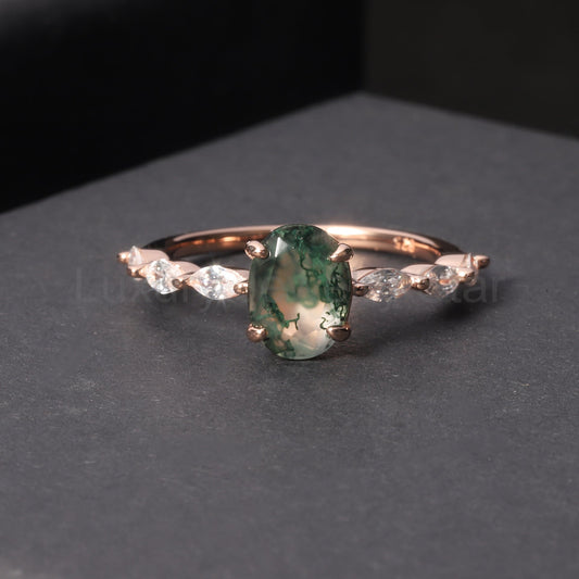 Oval Moss Agate Classic For Engagement Ring
