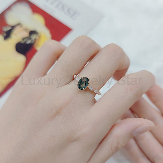 Oval Moss Agate Classic For Engagement Ring - image 2