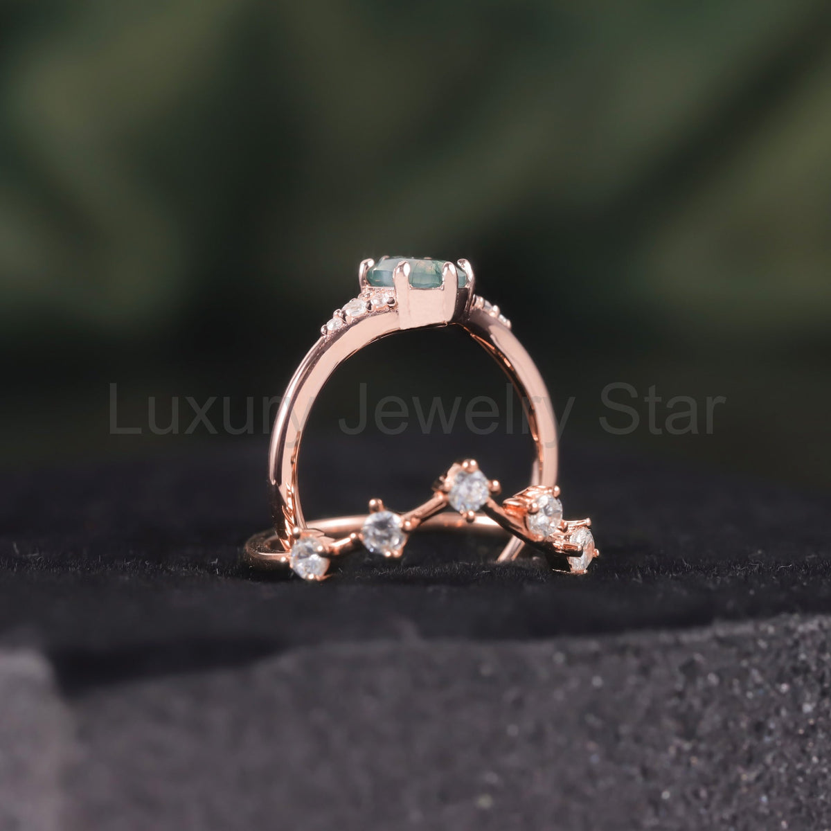 Oval Moss Agate Ring Set 2pcs - image 3