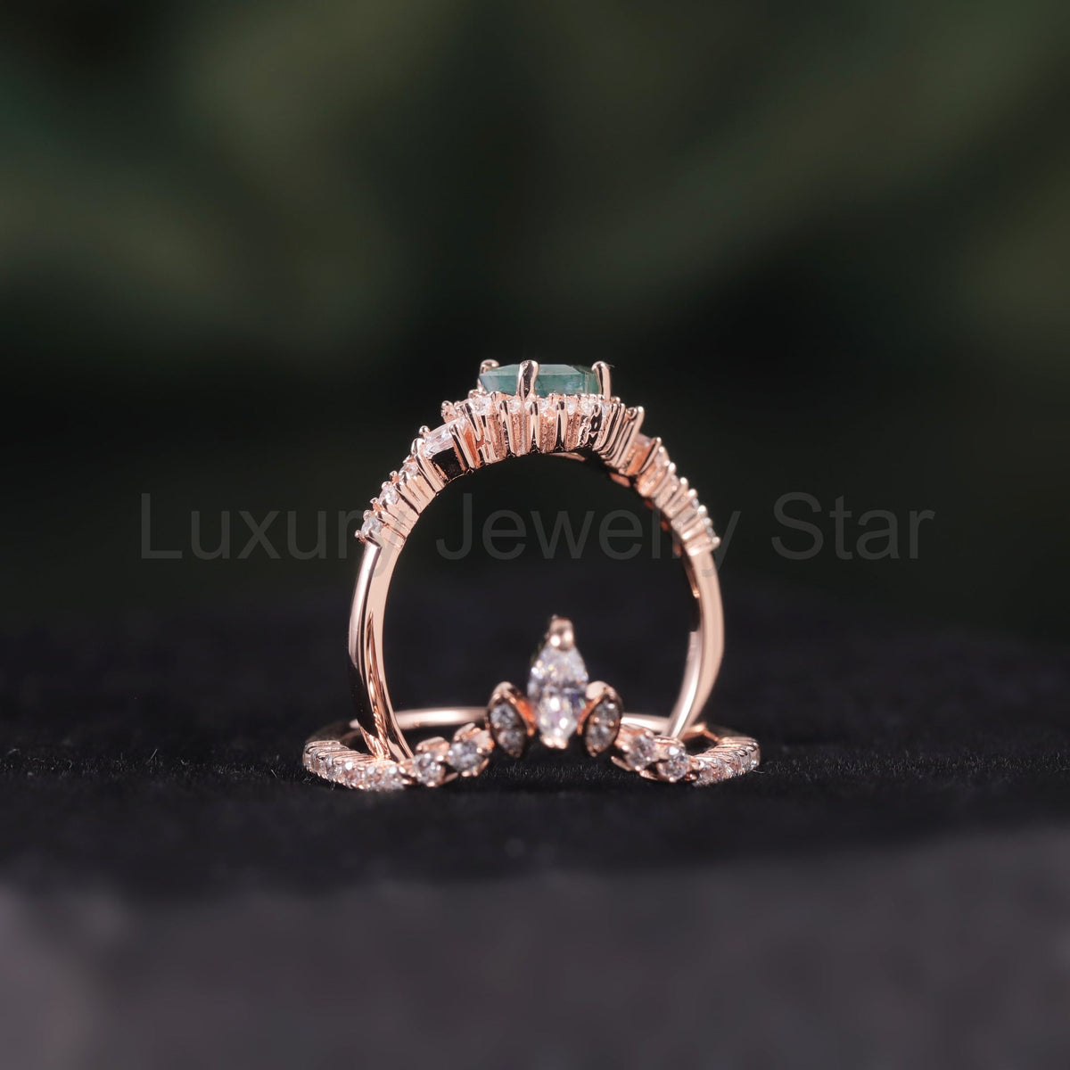Princess Cut Vintage Moss Agate Halo Engagement Ring