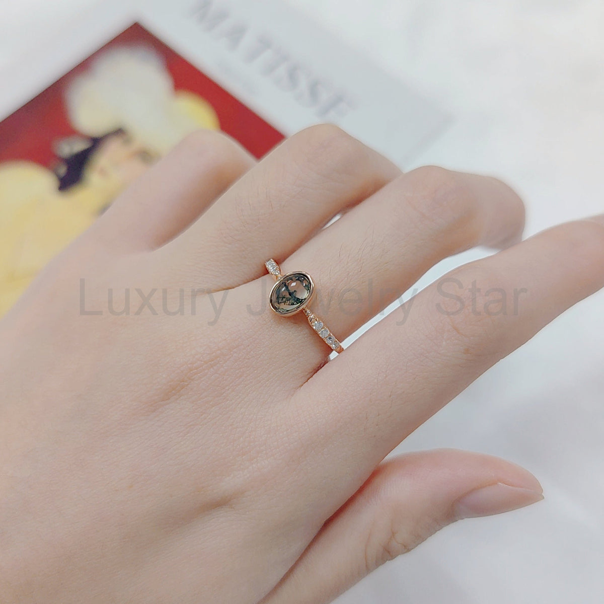 Unique Vintage Moss Agate Engagement Ring - image 2