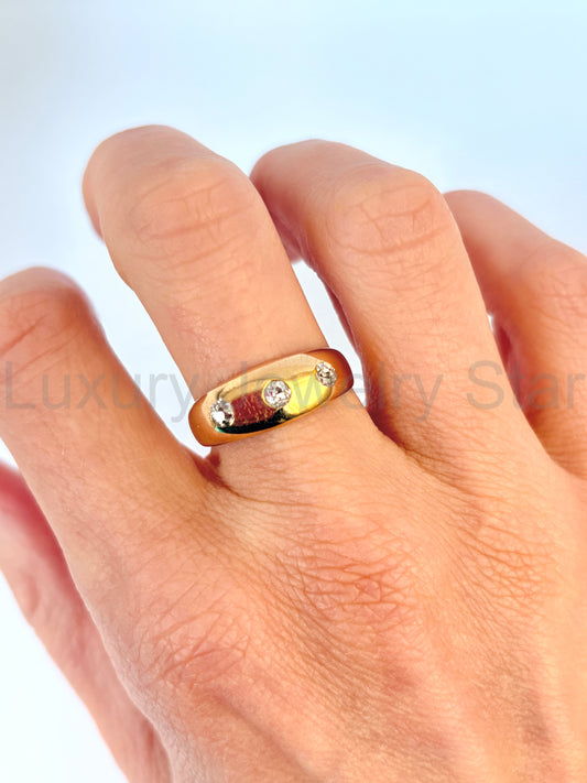 Art Deco, 18ct Gold Diamond Trilogy Chunky Ring - image 2