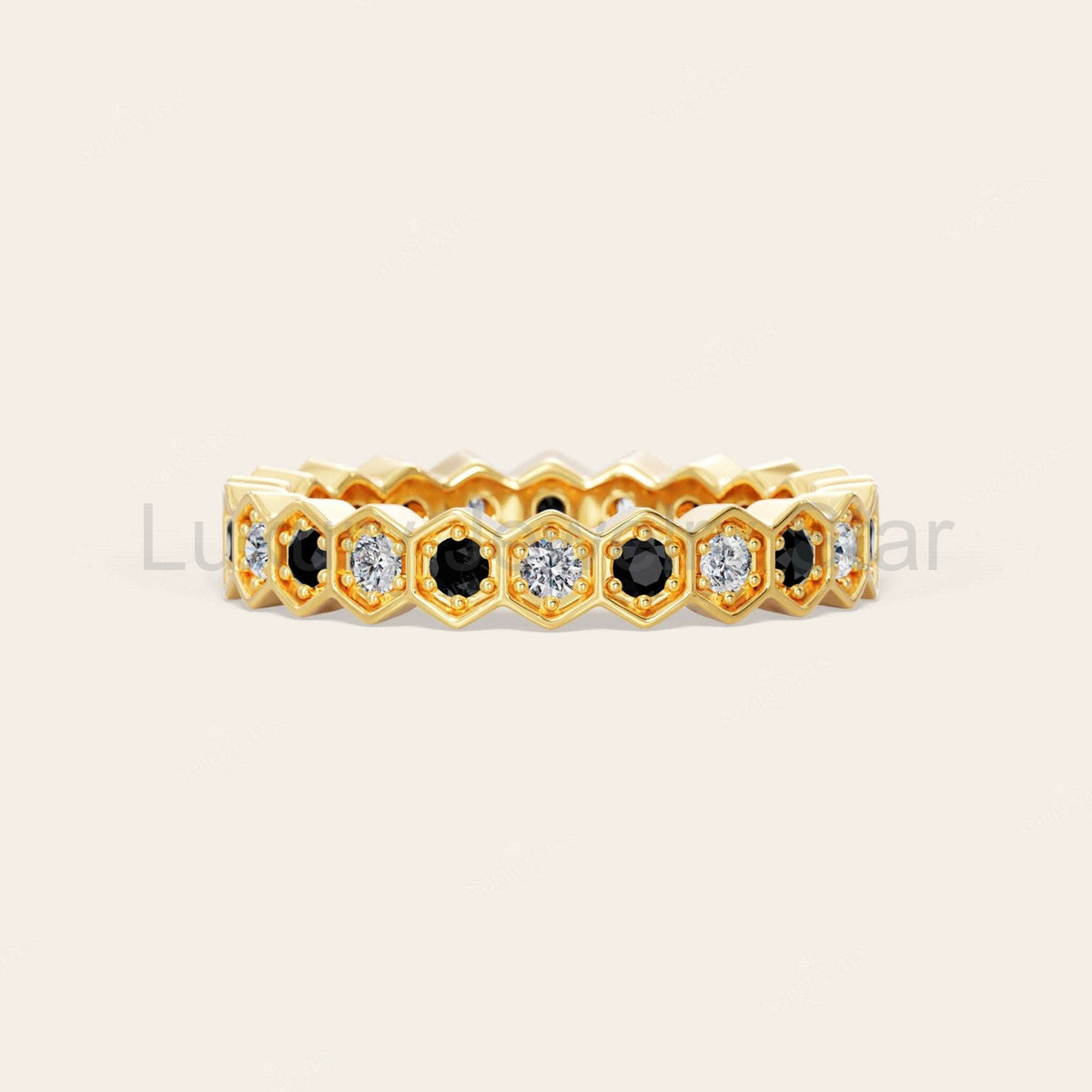 Round Cut Black Onyx & Lab Grown Diamond Full Eternity Band