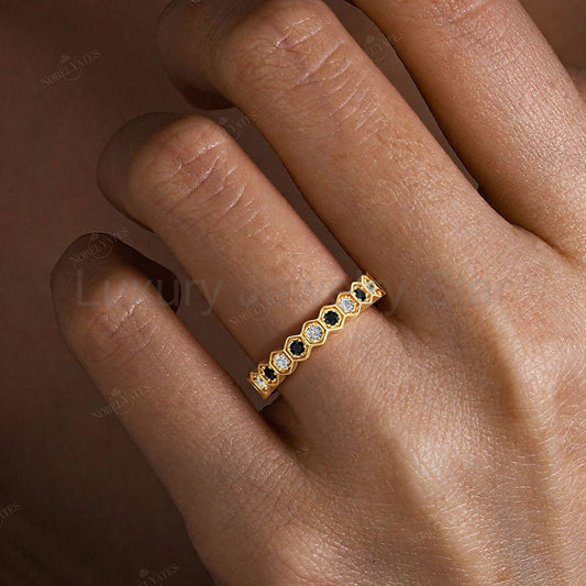 Round Cut Black Onyx & Lab Grown Diamond Full Eternity Band - image 2