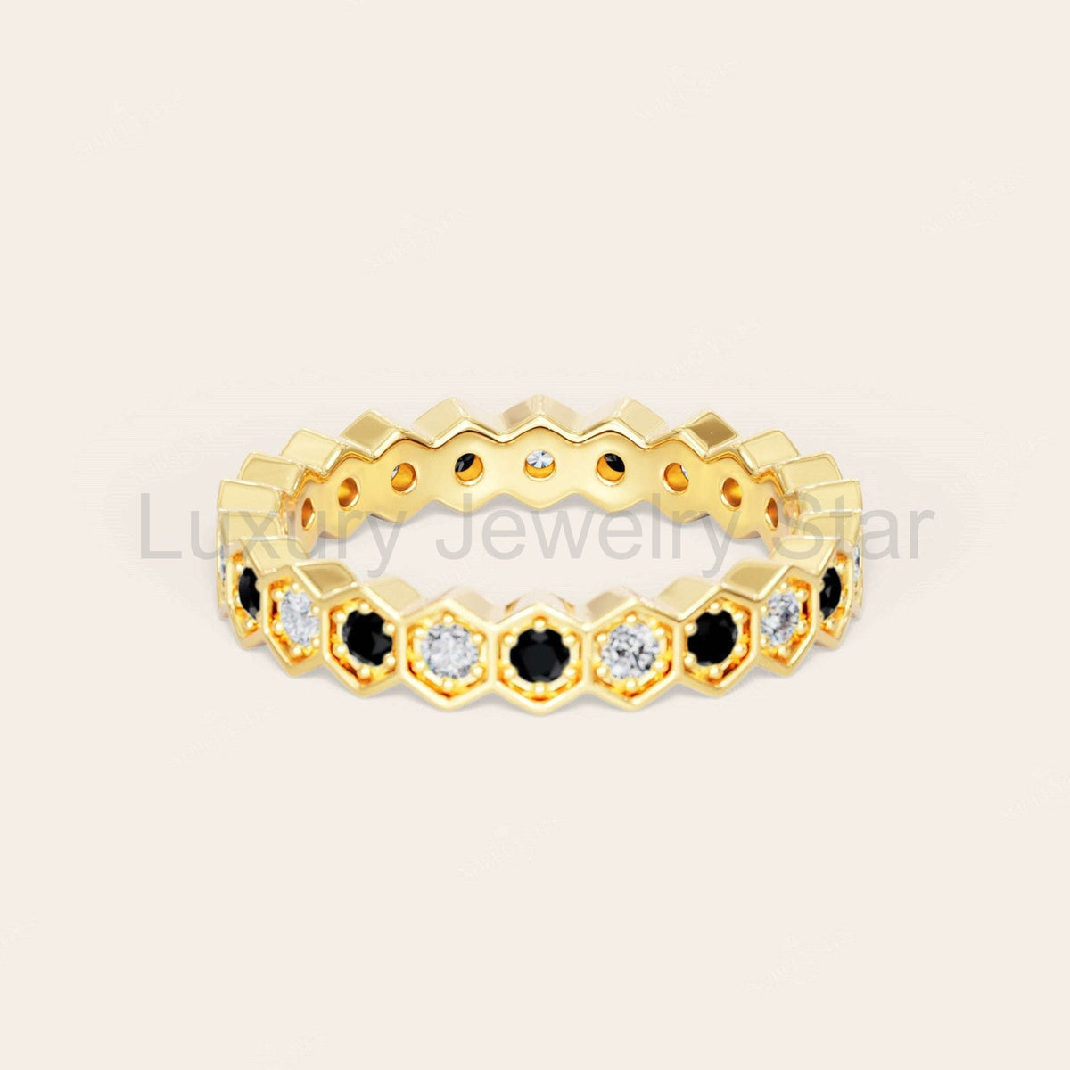 Round Cut Black Onyx & Lab Grown Diamond Full Eternity Band - image 3