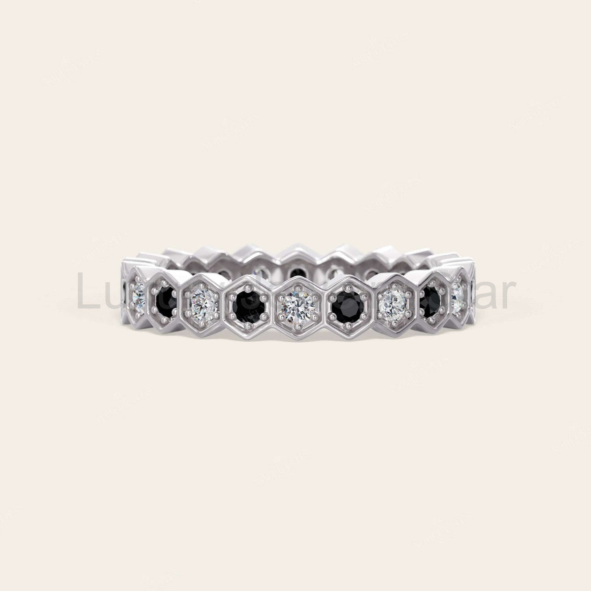 Round Cut Black Onyx & Lab Grown Diamond Full Eternity Band - image 7