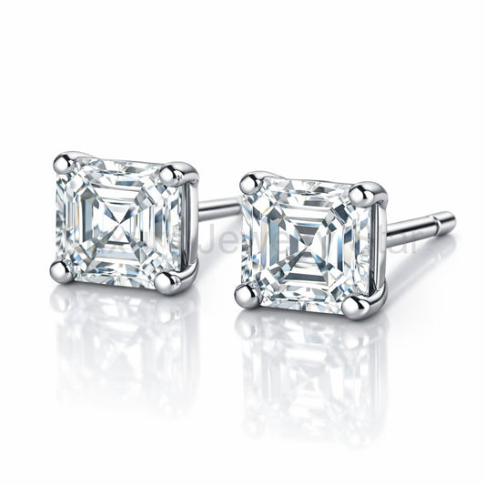 Asscher Moissanite Prong Set Stud Earrings - image 2