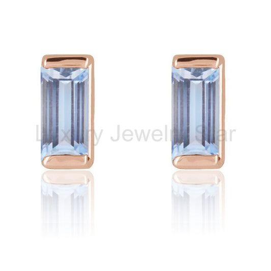 Channel-set Baguette Tanzanite Gold or Platinum Stud Earrings