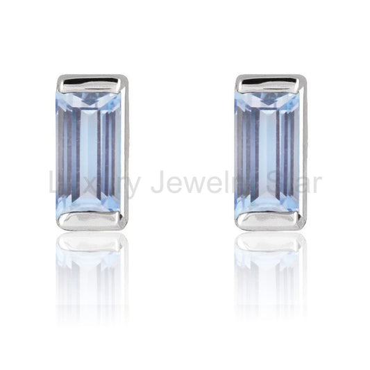 Channel-set Baguette Tanzanite Gold or Platinum Stud Earrings - image 2