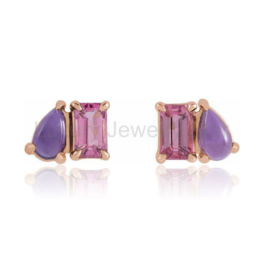 Pink Tourmaline & Amethyst Two-Stone Stud Earrings