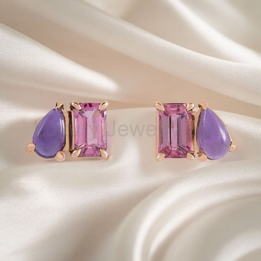 Pink Tourmaline & Amethyst Two-Stone Stud Earrings - image 2