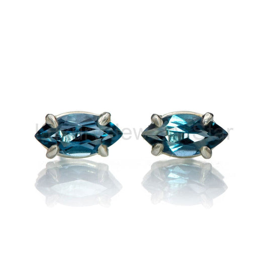Prong Set Marquise London Blue Topaz Basket Stud Earrings