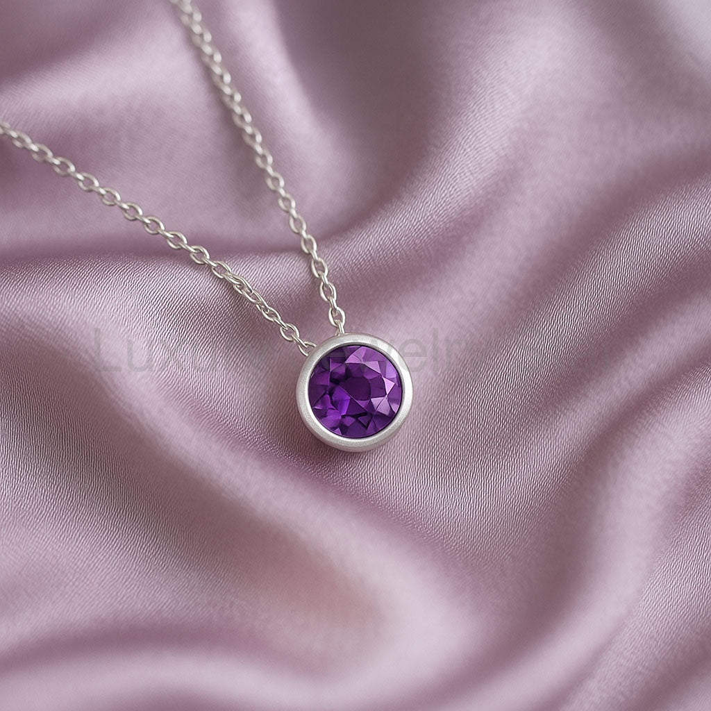 Round Amethyst Sterling Silver Slide Pendant Necklace - image 2
