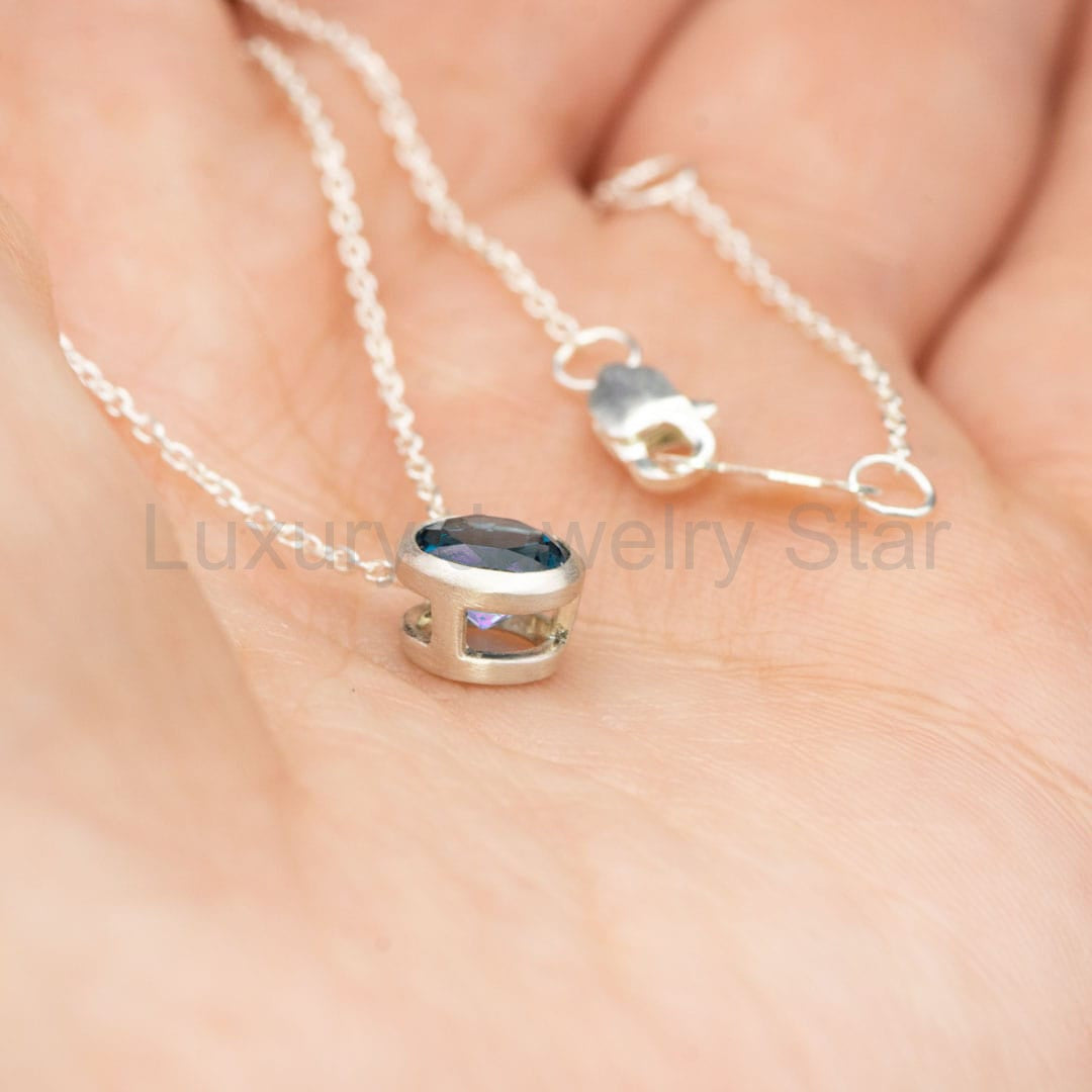 Round Amethyst Sterling Silver Slide Pendant Necklace - image 5
