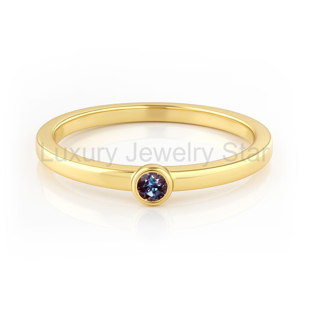 Round Bezel Set Alexandrite Stacking Ring