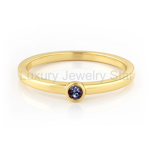 Round Bezel Set Alexandrite Stacking Ring